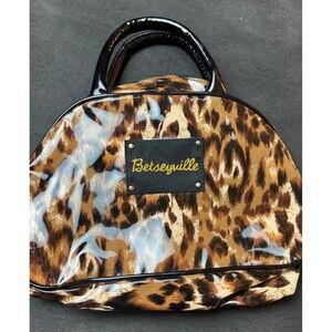 Betsey Johnson Leopard Print Top Handle Bag Clear Patent Trim Satchel Handbag